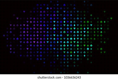 Dark Multicolor, Rainbow vector pattern with symbol of cards. Shining illustration with hearts, spades, clubs, diamonds. Smart design for your business advert of casinos.