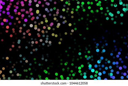 Dark Multicolor, Rainbow vector pattern with colored spheres. Geometric sample of repeating circles on white background in halftone style.