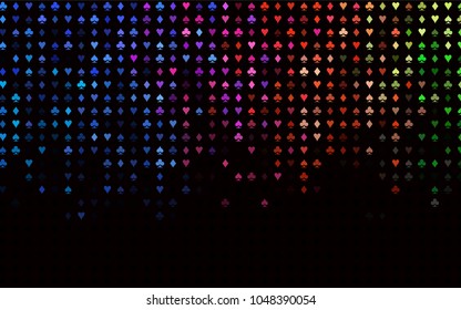 Dark Multicolor, Rainbow vector pattern with symbol of cards. Blurred decorative design of hearts, spades, clubs, diamonds. Pattern for leaflets of poker games, events.