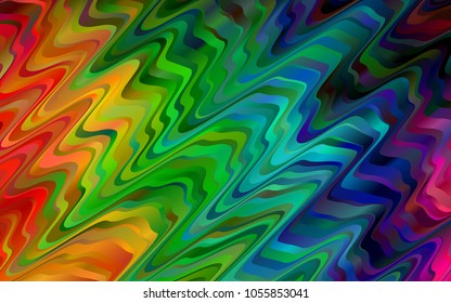 Dark Multicolor, Rainbow vector pattern with bent lines. Colorful abstract illustration with gradient lines. Marble style for your business design.