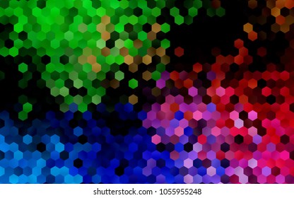 Dark Multicolor, Rainbow vector pattern. Hexagonal template. Geometric sample. Repeating hexagon shapes. Brand-New texture for your design. Pattern can be used for background