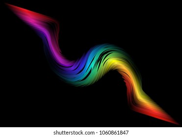 Dark Multicolor, Rainbow vector pattern with bent lines. Abstract colorful design on dark background. Illustration with gradient lines. 