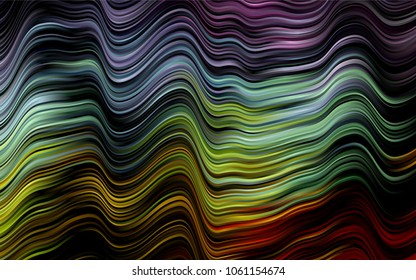 Dark Multicolor, Rainbow vector pattern with bent lines. Colorful abstract illustration with gradient lines. Brand-new design for your ads, poster, banner.