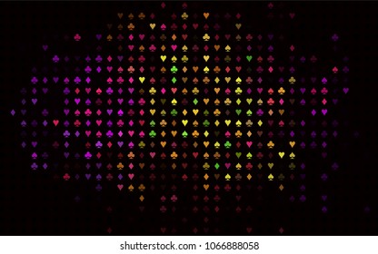 Dark Multicolor, Rainbow vector pattern with symbol of cards. Colored illustration with hearts, spades, clubs, diamonds. Pattern for ads of parties, events in Vegas.