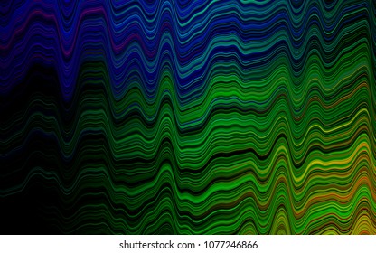 Dark Multicolor, Rainbow vector pattern with bent lines. Colorful illustration in abstract marble style with gradient. A completely new template for your business design.