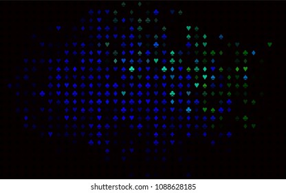 Dark Multicolor, Rainbow vector pattern with symbol of cards. Shining illustration with hearts, spades, clubs, diamonds. Pattern for booklets, leaflets of gambling houses.