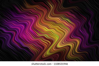 Dark Multicolor, Rainbow vector pattern with bent ribbons. Blurred geometric sample with gradient bubbles.  Marble style for your business design.