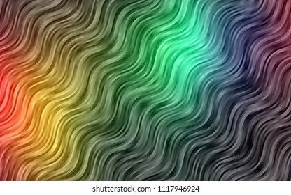 Dark Multicolor, Rainbow vector pattern with wavy lines. A sample with blurred bubble shapes. Marble style for your business design.