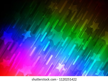 Dark Multicolor, Rainbow vector pattern with narrow lines. Shining colored illustration with narrow lines. The template can be used as a background.