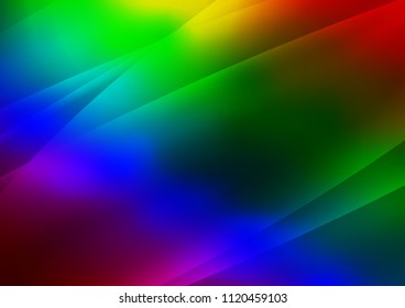 Dark Multicolor, Rainbow vector pattern with narrow lines. Lines on blurred abstract background with gradient. The pattern can be used for websites.
