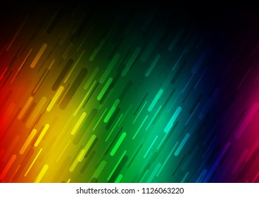 Dark Multicolor, Rainbow vector pattern with narrow lines. Decorative shining illustration with lines on abstract template. Smart design for your business advert.