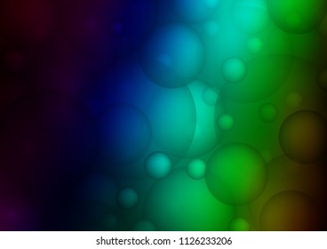 Dark Multicolor, Rainbow vector pattern with spheres. Illustration with set of shining colorful abstract circles. Completely new template for your brand book.
