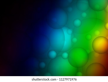 Dark Multicolor, Rainbow vector pattern with spheres. Glitter abstract illustration with blurred drops of rain. New design for ad, poster, banner of your website.
