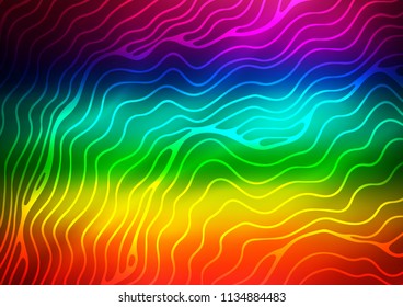 Dark Multicolor, Rainbow vector pattern with curved circles. Glitter abstract illustration with wry lines. Textured wave pattern for backgrounds.