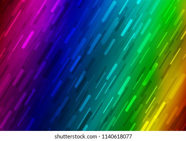 Dark Multicolor, Rainbow vector pattern with narrow lines. Decorative shining illustration with lines on abstract template. The template can be used as a background.