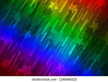 Dark Multicolor, Rainbow vector pattern with narrow lines. Shining colored illustration with narrow lines. Best design for your ad, poster, banner.