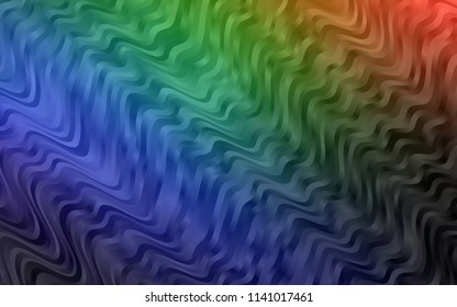 Dark Multicolor, Rainbow vector pattern with bent ribbons. Colorful abstract illustration with gradient lines. Marble design for your web site.