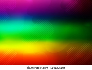 Dark Multicolor, Rainbow vector pattern with narrow lines. Lines on blurred abstract background with gradient. The pattern can be used as ads, poster, banner for commercial.