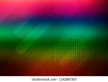 Dark Multicolor, Rainbow vector pattern with rounded lines, dots. Glitter abstract illustration with colored sticks, dots. The pattern can be used as ads, poster, banner for commercial.