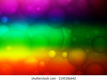 Dark Multicolor, Rainbow vector pattern with spheres. Illustration with set of shining colorful abstract circles. The pattern can be used for aqua ad, booklets.