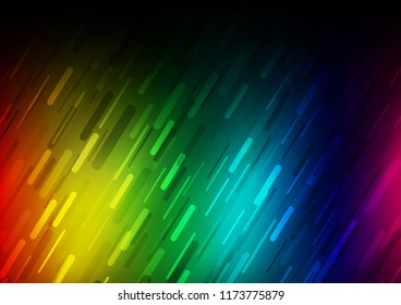 Dark Multicolor, Rainbow vector pattern with narrow lines. Decorative shining illustration with lines on abstract template. The pattern can be used as ads, poster, banner for commercial.