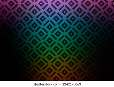 Dark Multicolor, Rainbow vector pattern with lines, rectangles. Colorful illustration with lines, cubes on abstract template. Smart design for your business advert.