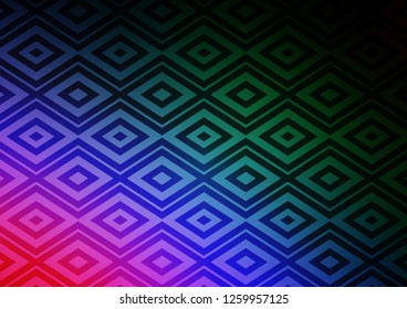 Dark Multicolor, Rainbow vector pattern with lines, rectangles. Glitter abstract illustration with colorful lines, rhombuses. Best design for your ad, poster, banner.