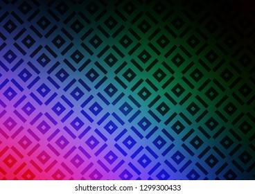 Dark Multicolor, Rainbow vector pattern with lines, rectangles. Colorful lines, squares on abstract background with gradient. Pattern for business booklets, leaflets.
