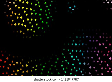 Dark Multicolor, Rainbow vector pattern with symbol of cards. Glitter abstract sketch with isolated symbols of playing cards. Pattern for booklets, leaflets of gambling houses.