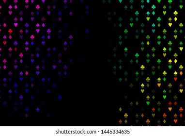 Dark Multicolor, Rainbow vector pattern with symbol of cards. Illustration with set of hearts, spades, clubs, diamonds. Smart design for your business advert of casinos.
