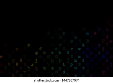 Dark Multicolor, Rainbow vector pattern with ABC symbols. Abstract illustration with colored latin alphabet. The pattern can be used as ads, poster, banner for books.