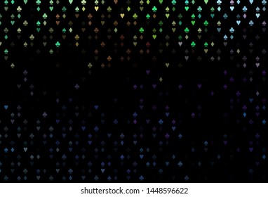 Dark Multicolor, Rainbow vector pattern with symbol of cards. Blurred decorative design of hearts, spades, clubs, diamonds. Template for business cards of casinos.