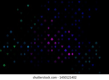 Dark Multicolor, Rainbow vector pattern with symbol of cards. Blurred decorative design of hearts, spades, clubs, diamonds. Pattern for ads of parties, events in Vegas.