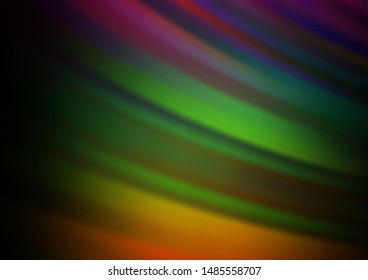 Dark Multicolor, Rainbow vector pattern with narrow lines. Lines on blurred abstract background with gradient. Best design for your ad, poster, banner.
