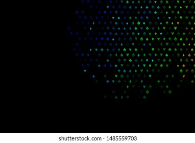 Dark Multicolor, Rainbow vector pattern with symbol of cards. Blurred decorative design of hearts, spades, clubs, diamonds. Pattern for ads of parties, events in Vegas.