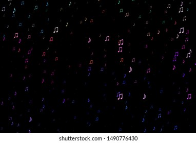 Dark Multicolor, Rainbow vector pattern with music elements. Decorative design in abstract style with music shapes. Pattern for festival leaflets.