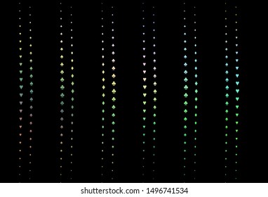 Dark Multicolor, Rainbow vector pattern with symbol of cards. Blurred decorative design of hearts, spades, clubs, diamonds. Design for ad, poster, banner of gambling websites.