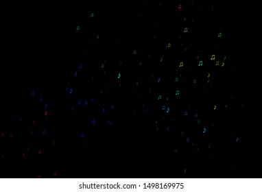 Dark Multicolor, Rainbow vector pattern with music elements. Decorative design in abstract style with music shapes. Pattern for websites of musitians.
