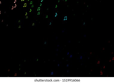 Dark Multicolor, Rainbow vector pattern with music elements. Decorative design in abstract style with music shapes. Template for fasion magazines.
