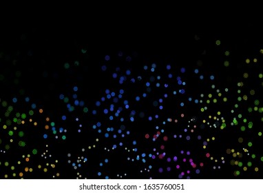 Dark Multicolor, Rainbow vector pattern with christmas snowflakes. Decorative shining illustration with snow on abstract template. The template can be used as a new year background.