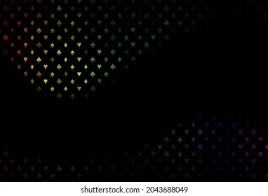 Dark multicolor, rainbow vector pattern with symbol of cards. Blurred decorative design of hearts, spades, clubs, diamonds. Pattern for ads of parties, events in Vegas.