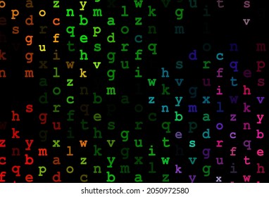Dark multicolor, rainbow vector pattern with ABC symbols. Shining colorful illustration with isolated letters. Template can be used as a background for ads of typography.
