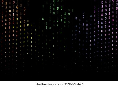 Dark Multicolor, Rainbow vector pattern with dollar, USD, usa. Shining colored illustration with dollar, USD, usa signs. Smart design for your business advert of economic, wealth.