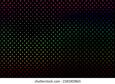 Dark multicolor, rainbow vector pattern with symbol of cards. Blurred decorative design of hearts, spades, clubs, diamonds. Pattern for booklets, leaflets of gambling houses.