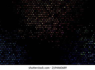 Dark multicolor, rainbow vector pattern with symbol of cards. Illustration with set of hearts, spades, clubs, diamonds. Pattern for ads of parties, events in Vegas.