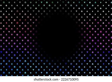 Dark multicolor, rainbow vector pattern with symbol of cards. Illustration with set of hearts, spades, clubs, diamonds. Pattern for leaflets of poker games, events.