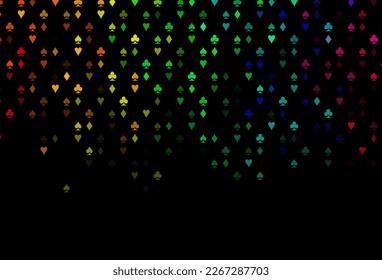 Dark Multicolor, Rainbow vector pattern with symbol of cards. Illustration with set of hearts, spades, clubs, diamonds. Pattern for ads of parties, events in Vegas.