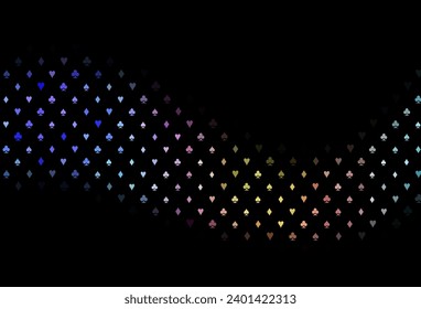 Dark multicolor, rainbow vector pattern with symbol of cards. Colored illustration with hearts, spades, clubs, diamonds. Smart design for your business advert of casinos.