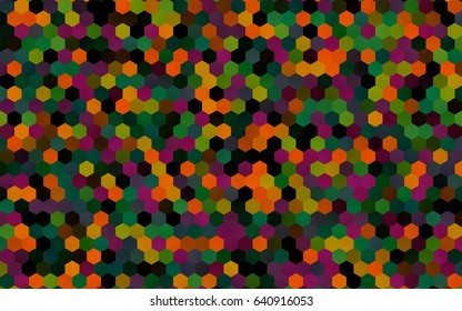 Dark Multicolor, Rainbow vector pattern. Hexagonal template. Geometric sample. Repeating hexagon shapes. Brand-New texture for your design. Pattern can be used for background