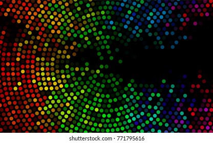 Dark Multicolor, Rainbow vector pattern with colored spheres. Geometric sample of repeating circles on white background in halftone style.